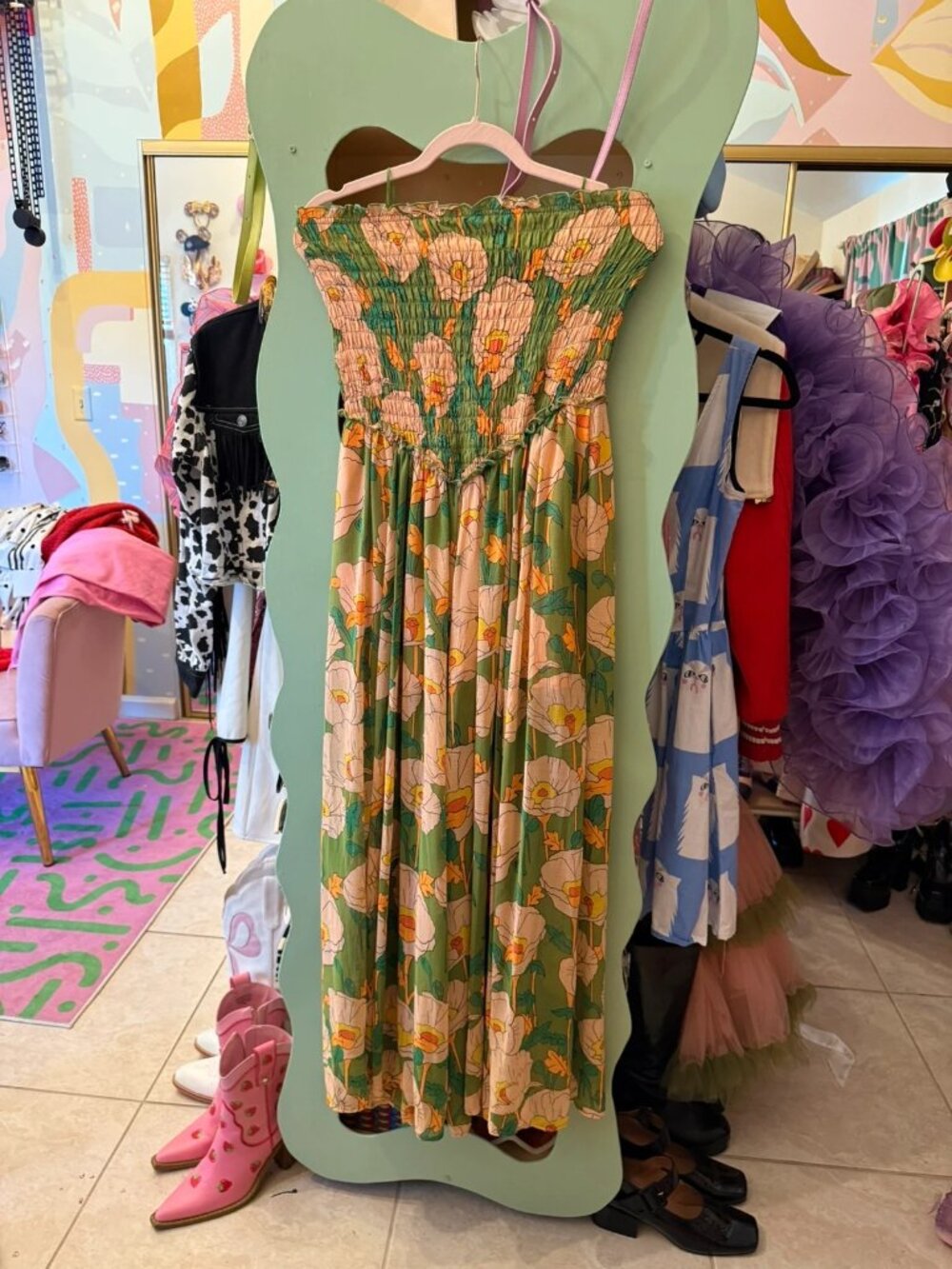 Free people floral avacado jumpsuit sheer dress style small